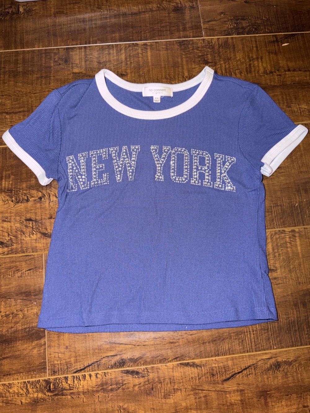 No Comment Girls' 'New York' Short Sleeve Ringer Tee in Periwinkle